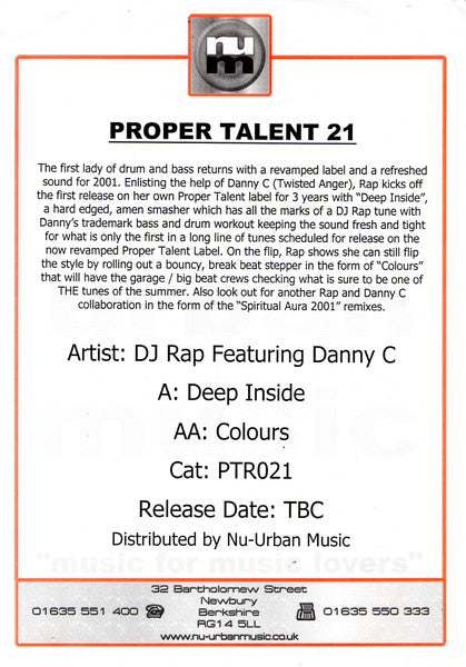 DJ Rap - Deep Inside / Colours - Proper Talent (12", Promo)