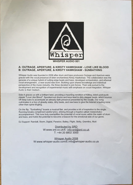 Outrage - Love Like Blood / Sunbathing - Whisper Audio (12")