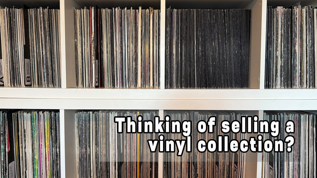 Vinyl record collection stored on shelves, representing a large DJ vinyl archive