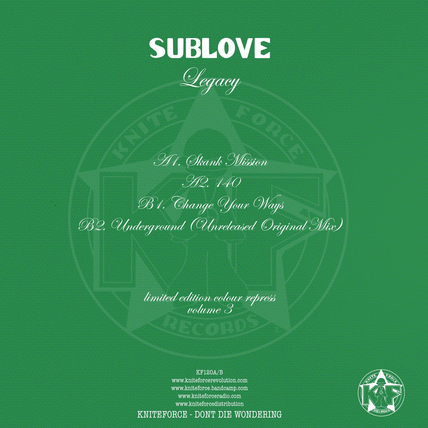 Sub Love - Legacy Volume 3 - Kniteforce Records (12" Green Splatter)