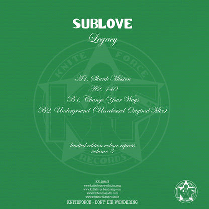 Sub Love - Legacy Volume 3 - Kniteforce Records (12" Green Splatter)