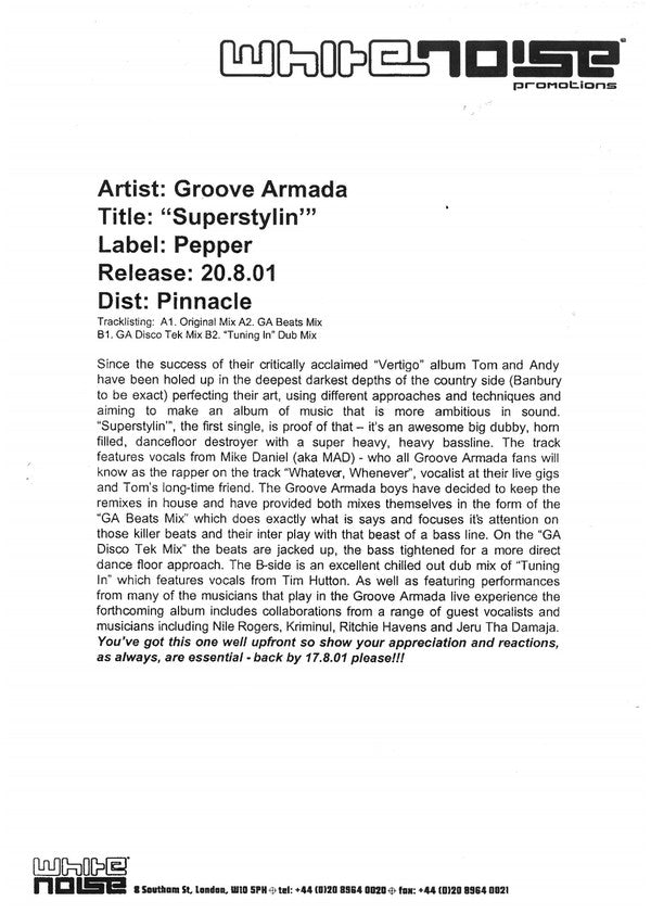 Groove Armada - Superstylin' (12", Promo)