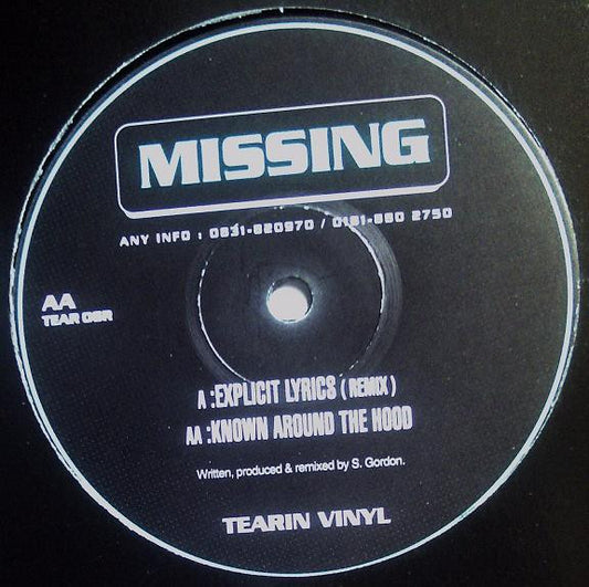 Missing - Explicit Lyrics (Remix) / Known Around The Hood - Tearin Vinyl (12")
