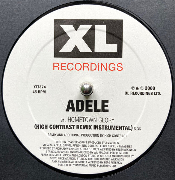 Adele (3) - Hometown Glory Remixes By High Contrast - XL Recordings (12")