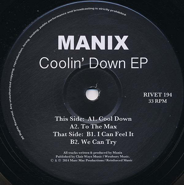 Manix - Coolin' Down - Reinforced Records (12")