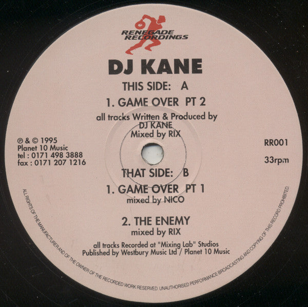 DJ Kane - Game Over / The Enemy - Renegade Recordings (12")