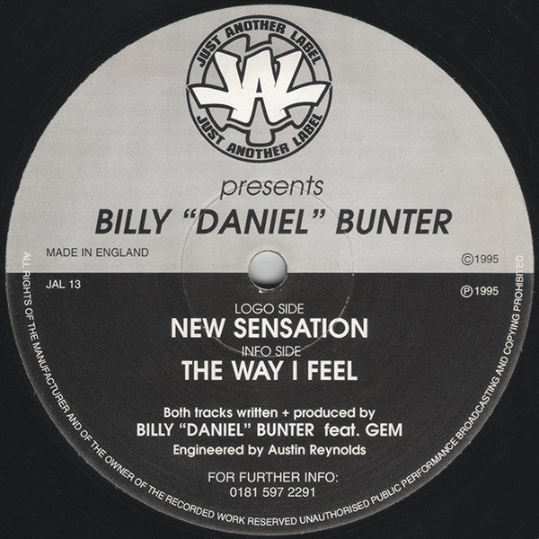 Billy "Daniel" Bunter - New Sensation / The Way I Feel - Just Another Label (12")