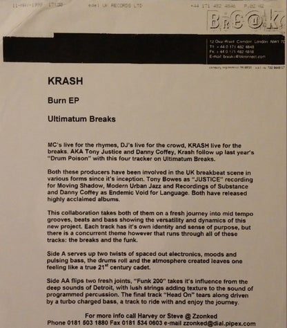 Krash - Burn E.P. - Ultimatum Breaks (12")