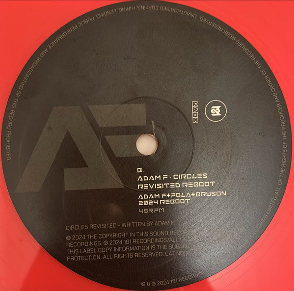 Adam F - Circles Revisited / Reboots  - 181 Recordings (12" Orange Vinyl)