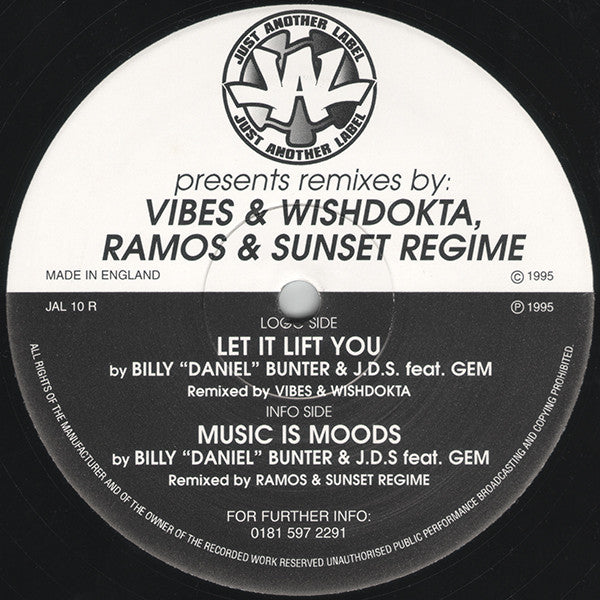 Billy "Daniel" Bunter - Let It Lift You / Music Is Moods (Remixes) - Just Another Label (12")