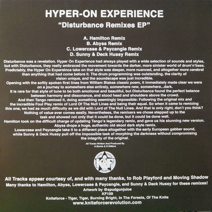 Hyper On Experience - Disturbance Remixes EP - Kniteforce Records (10")