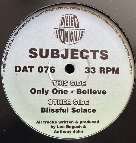 Subjects (5) - Blissful Solace / Only One / Believe - Deep Jungle (12", 33 ⅓ RPM) - Vinyl Junkie UK